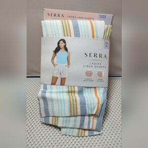 Serra Women's Size XL (16-18) Linen Shorts White/Blue/Orange NWT